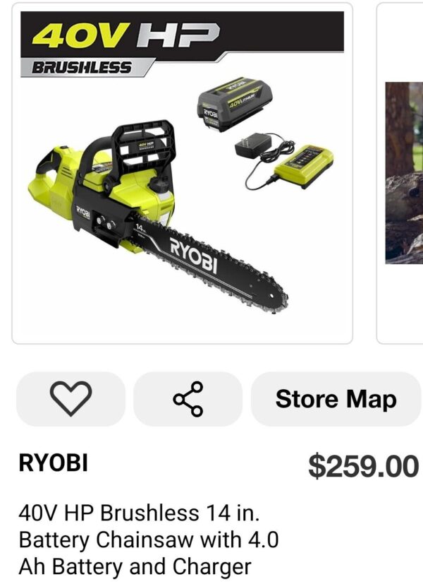 RYOBI RY405010 40V HP Brushless 14in Chainsaw W/4 AH BATTERY & CHARGER | Price For Sale -  Open box