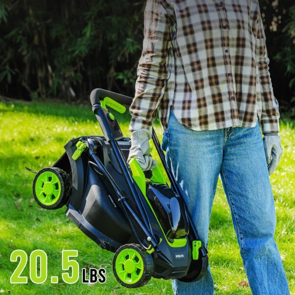 Steelite Lawn Mower 13.2" Electric Lawn Mower for Small Yards, 2-in-1 Lightweight Cordless Lawn Mower Brushless with 21V 4.0Ah Battery and Charger Includ, Green - For Sale - Price - Image 7