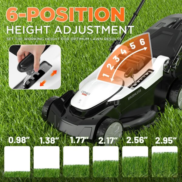 Litheli 18" Electric Lawn Mower for Garden Yards, Lightweight Cordless Lawn Mower Brushless with 6-Position Height Adjustment, 2 x 20V 4.0Ah Battery and Charger Include - For Sale - Price - Image 3