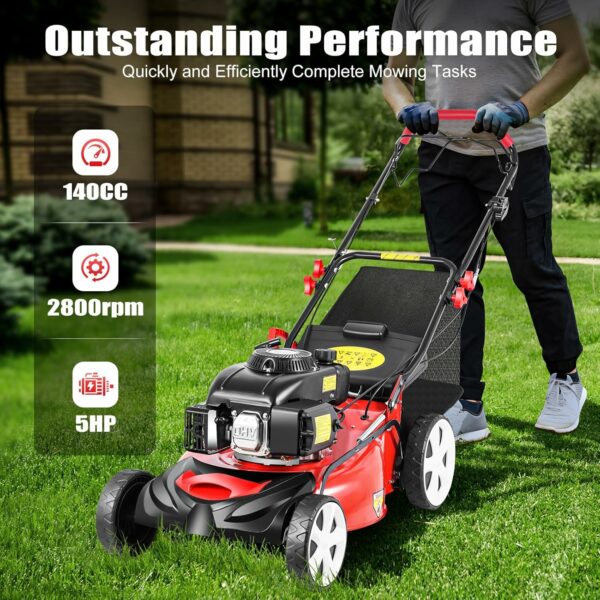 21-Inch Gas Push Lawn Mower, 5HP 140CC Self Propelled Gas Lawn Mower, Single Cylinder OHV Gasoline Engine, Foldable Lawn Mower for Sports Fields Community Greening Urban Gardens - For Sale - Price - Image 4