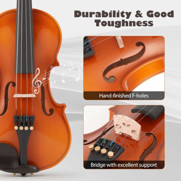 ZEFF Violin Size 3/4 Acoustic Violin with Bow, Case,Tuner, Bridge, Violin Strings, Starter Violin with Accessory Kit, Flame Maple Wooden Stringed Musical Instruments - For Sale - Price - Image 4