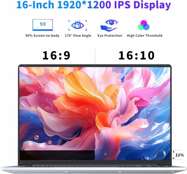 16 Inch Laptop Computer, Gaming Laptop, 16GB RAM 512GB SSD, N95 Processor, FHD 1920 * 1200, 180 Angle Open, Backlit Keyboard, Windows 11 Pro, Fingerprint Unlock, BT 4.2, WiFi 5 - For Sale - Price - Image 3