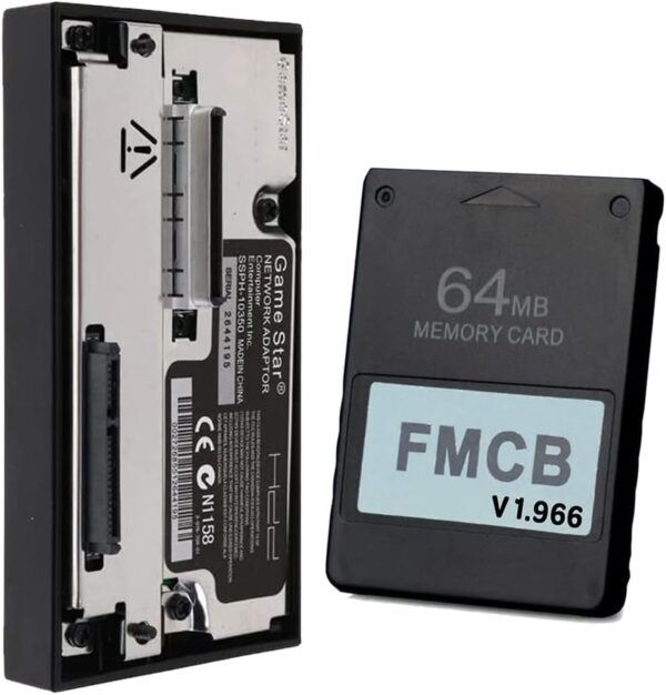 PS2 FMCB Free McBoot Card v1.966 Meory Card 64 MB & PS2 Sata Interface Network Adapter, Price For Sale