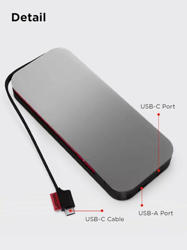 Lenovo Go USB-C Laptop Power Bank (20000 mAh) - 65W - USB-C and USB-A Ports - Fast Charging Portable Power Station with Integrated Cable - Model PBLG2W - Storm Grey - For Sale - Price - Image 6