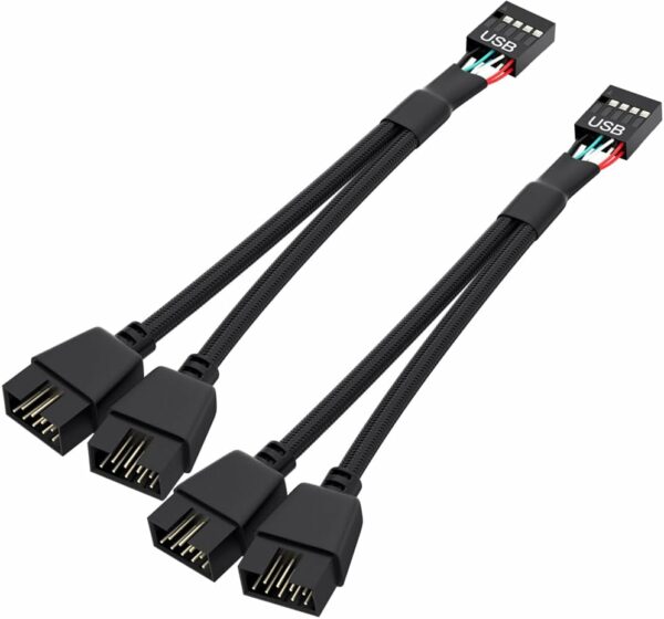 OwlTree 2 Pack Motherboard 9 Pin USB 2.0 to Dual 9 Pin Extension Splitter, Motherboard USB Splitter 9 Pin Header Cable, USB2.0 Header Splitter for Internal Computer Motherboard (Braided Black) - For Sale - Price