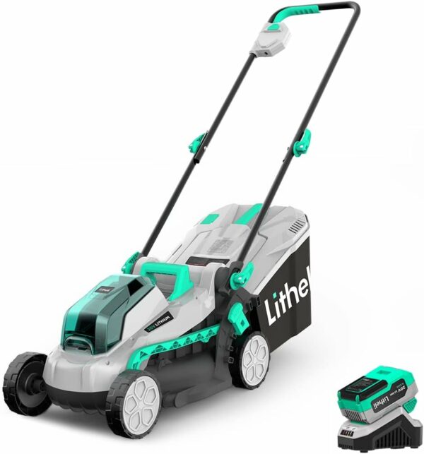 Litheli Cordless Lawn Mower 13 Inch, 5 Heights, 20V Electric Lawn Mowers for Garden, Yard and Farm, with Brushless Motor, 4.0Ah Battery & Charger Included - For Sale - Price