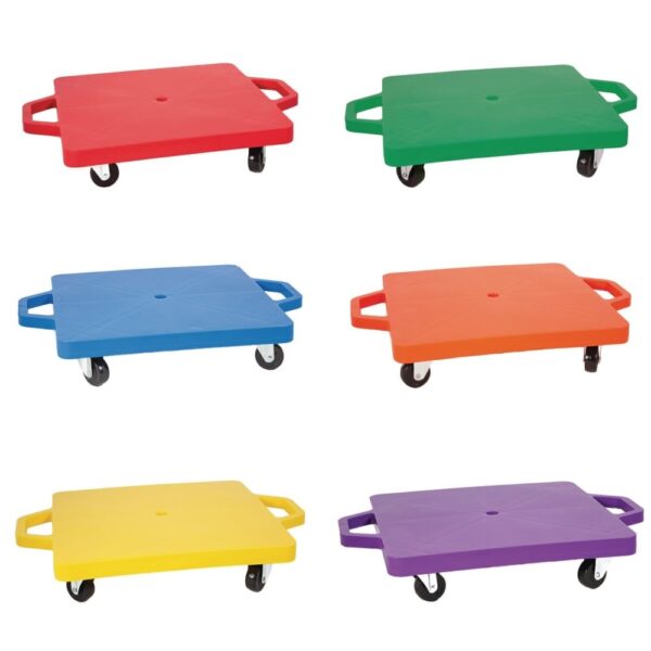 S&S Worldwide 16" Scooters. Set of 6 Different Colored Scooters with Smooth Rolling, Non-Marring 2" Casters. Durable HDPE Plastic Base with Built in Hand Protectors. Perfect for PE Class. - For Sale - Price - Image 2