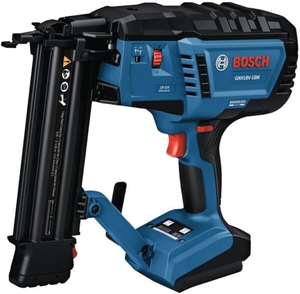 BOSCH GNH18V-18MN 18V Brushless 18-Gauge Brad Nailer - Cordless Power, Fastens up to 2,000 Nails per Charge, One-Handed Activation, Tool-Free Jam Clearing, Double LED Light (Bare Tool), Price For Sale