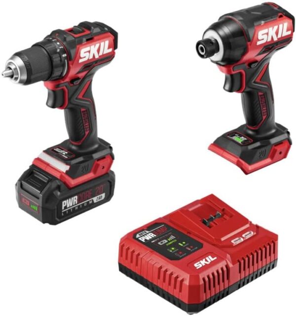 SKIL PWR CORE 20 Brushless 20V Compact Drill Driver and Impact Driver Kit Including 2.0Ah Battery and PWR JUMP Charger-CB8437B-10, Price For Sale