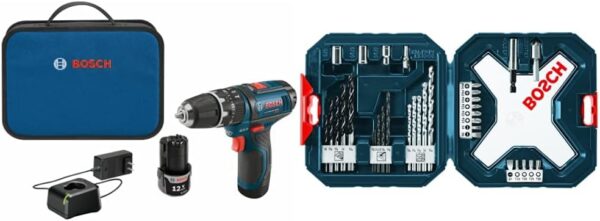 BOSCH PS130-2A 12-Volt Lithium-Ion Ultra-Compact Hammer Drill/Driver Kit, 3/8-Inch, Blue&BOSCH MS4034 Drilling and Driving Set (34-Piece), Black, Price For Sale