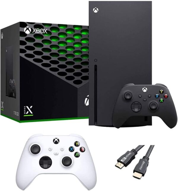 X-Box Series X Gaming Console Bundle - 1TB SSD Black X-Box Console with Two Wireless Controllers -Black and White -and ahaghug Authorized HDMI Cable - For Sale - Price