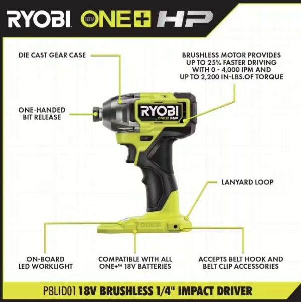 ONE+ HP 18V Brushless Cordless Combo Kit w/ 1/2 in. Drill, 1/4 in. Impact Driver (2) 2.0 Ah Batteries, Charger and Bag - For Sale - Price - Image 7