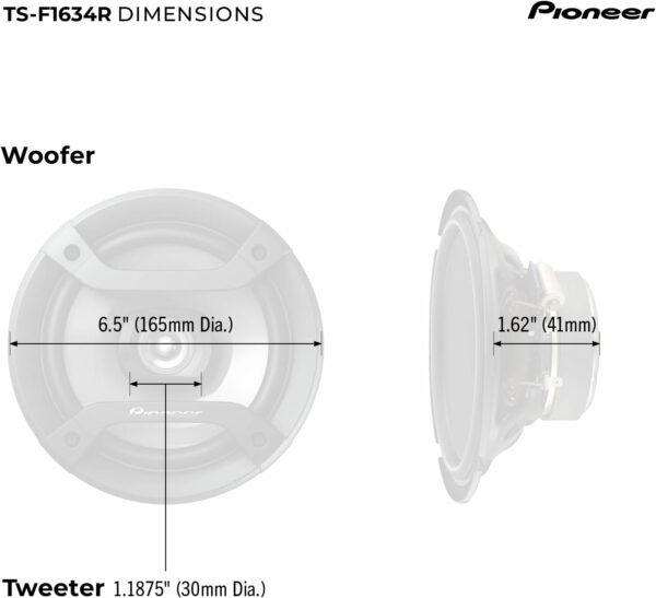 PIONEER TS-F1634R 2-Way Coaxial Car Audio Speakers Full Range 6.5" Round Speakers 200W Max Enhanced Bass Response Easy Installation Black Car Speakers - For Sale - Price - Image 6