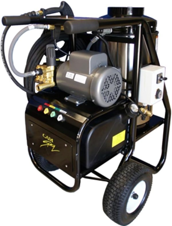 Cam Spray 3000SHDE Model 3000SHDE-230V 1PH Portable Electric Powered 4 gpm, 3000 psi Hot Water Pressure Washer, Adjustable Pressure, Trigger Gun with 50' Non Marking Hose, 13" Tires, Price For Sale