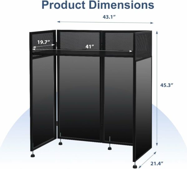 LUCKUP Portable DJ Booth 41"L x 20"W DJ Facade with White & Black Scrim, Foldable DJ Table Station with Adjustable Feet for Party, Black Metal Frame - For Sale - Price - Image 7