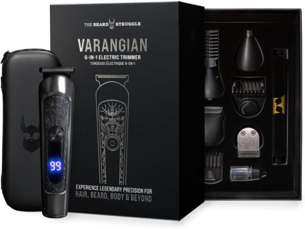 The Beard Struggle Varangian Beard Trimmer® 6-in-1 for Hair, Beard, Body & Beyond, Titanium Blade, 17 Length Adjustable Blade with Digital LED Display, Cordless Waterproof Wet/Dry Clipper | Price For Sale