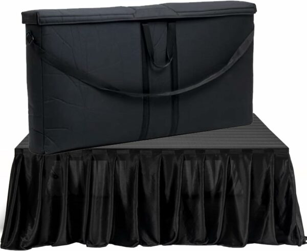 2 Portable Stage w/2 Satin Skirt & 2 Gear Bag - Performance Floor Versatile Platform Modular System Stage - DJ, Drum, Camera Stage Riser - Easy to Carry & Assemble, Transport (Black) - For Sale - Price