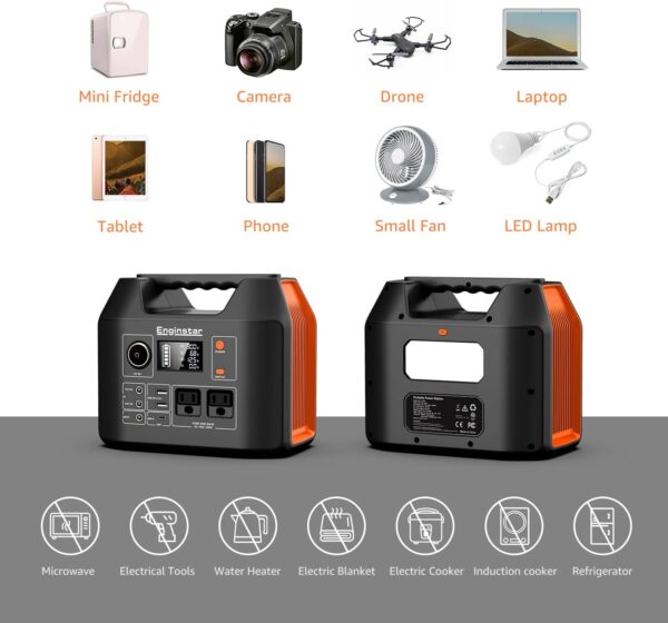 EnginStar Portable Power Station 300W 296Wh Battery Bank with 110V Pure Sine Wave AC Outlet for Outdoors Camping Hunting and Emergency, 80000mAh Backup Battery Power Supply for CPAP - For Sale - Price - Image 9