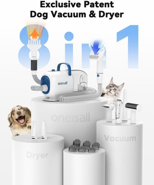 oneisall Dog Vacuum & Dryer for Shedding Grooming, 8 in 1 Dog Grooming Kit with Metal Blades Pet Clippers, Adjustable Speed and Temperature Control Dog Blower - Image 2