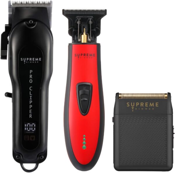 Supreme Trimmer 3-in-1 Barber Bundle | Pro Clipper, DLC T-Shaper Trimmer & Solo Foil Shaver | Professional Beard Trimmer Men’s Hair Clipper Kit | Black | Price For Sale