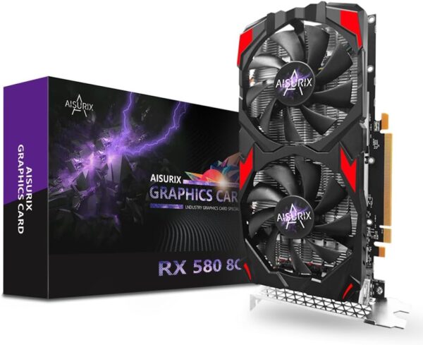 AISURIX RX 580 Graphics Card, 2048SP, Real 8GB, GDDR5, 256 Bit, Pc Gaming Video Card, 2XDP, HDMI, PCI Express 3.0 with Freeze Fan Stop for Desktop Computer Gaming Gpu - For Sale - Price