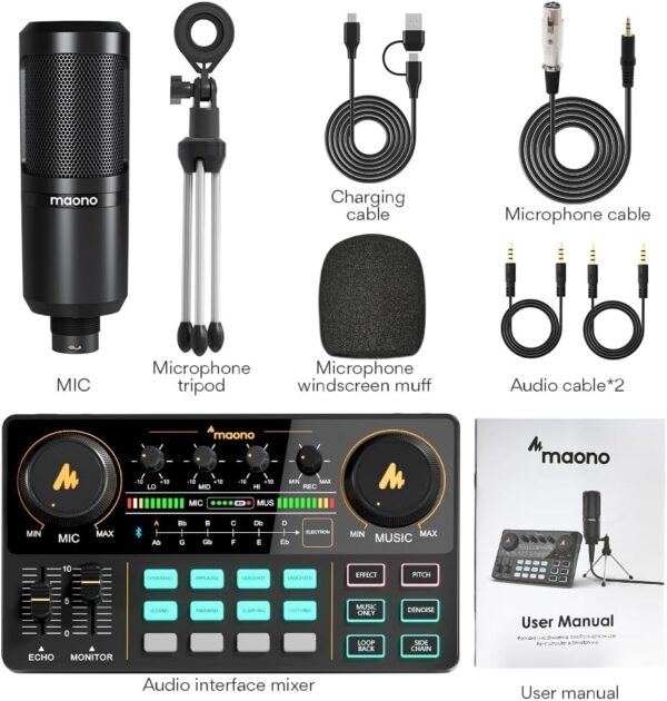 MAONO Podcast Equipment Bundle Audio mixer All-in-One Podcast Production Studio with 3.5mm Microphone for Live Streaming, Podcast Recording, PC, Smartphone, DJ MaonoCaster Lite (AU-AM200-S1) - For Sale - Price - Image 8