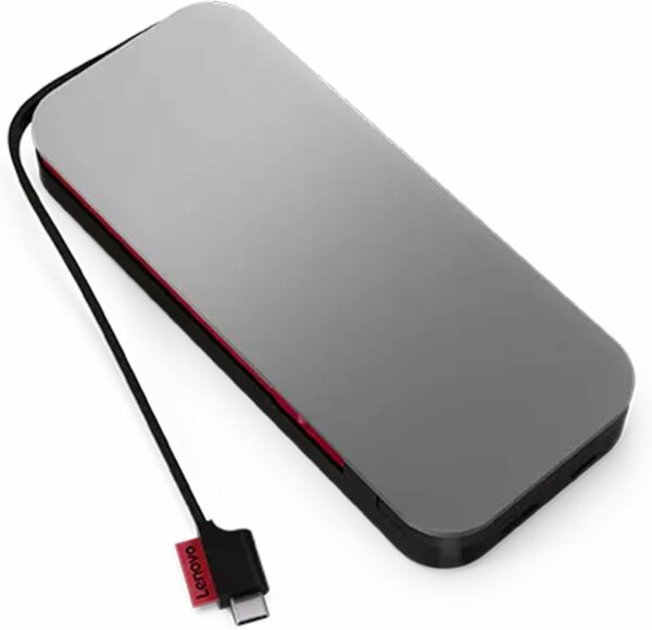 Lenovo Go USB-C Laptop Power Bank (20000 mAh) - 65W - USB-C and USB-A Ports - Fast Charging Portable Power Station with Integrated Cable - Model PBLG2W - Storm Grey - For Sale - Price