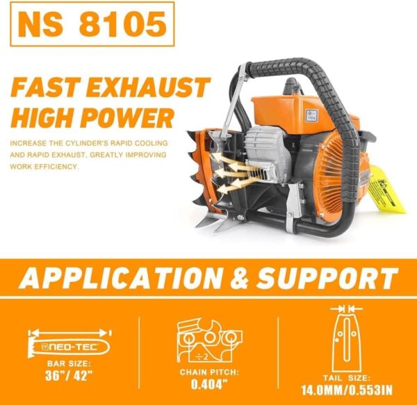 NEO-TEC NS8105 36 inch Gas ChainSaw with Guide Bar Chain,2-Cycle Power Head 105cc Power Chain Saw 4.8KW 6.5HP Gasoline Chainsaws,All Parts Compatible with G070 070 090 - For Sale - Price - Image 2