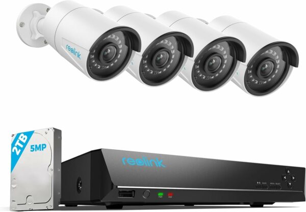 REOLINK 8CH 5MP Security Camera System, 4pcs Wired PoE Cameras for Home Security Outdoors, Smart Person/Pet/Vehicle Detection, 4K 8CH NVR with 2TB HDD for 24-7 Recording, RLK8-410B4-5MP White - For Sale - Price