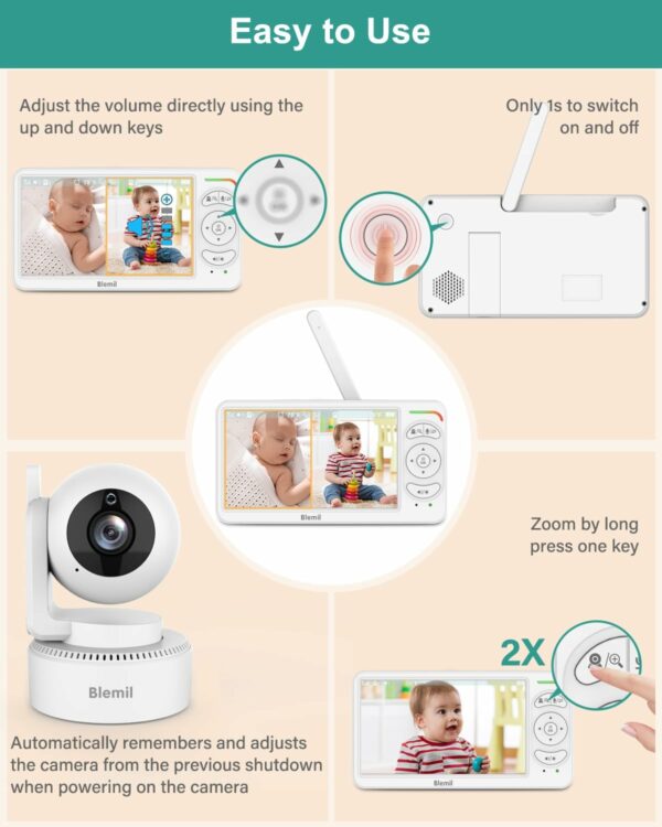 6" Baby Monitor with 2 Cameras and Audio 30 Hours Battery Upgrade Split Screen Video Baby Monitor Remote Pan-Tilt-Zoom 178°Wide-Angle 150 Languages No WiFi ECO 2-Way Talk Night Vision 1000ft Travel - For Sale - Price - Image 4