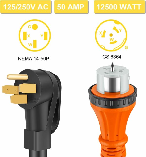 50 Amp Generator Cord 15 Feet, NEMA 14-50p to CS6364 & SS2-50R Generator Emergency Power Cord, 125/250V, 12500 Watts, Perfect for Generator to House Connection For Sale - Price - Image 2