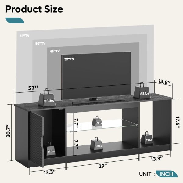 Bestier Led Entertainment Center for PS5, Gaming TV Stand with Cabinet for 60/65 Inch TV, Modern TV Console with Adjustable Glass Shelf for Living Room Easy Assembly Carbon Fiber Black - For Sale - Price - Image 8