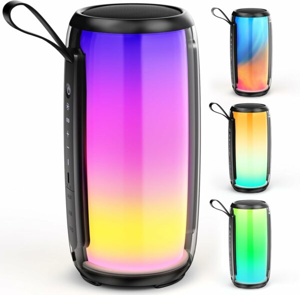 Bluetooth Speaker, Wireless Portable Waterproof Speaker with Stylish Lights, Support TWS/TF Card/USB/AUX, Loud HD Stereo Sound, Robust Bass, Lightweight for Party/Outdoor/Camping - For Sale - Price