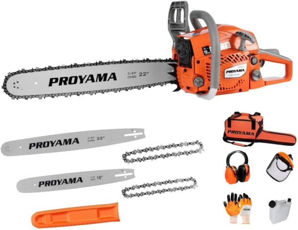 PROYAMA 62CC 2-Cycle Gas Powered Chainsaw, 22 Inch 18 Inch Handheld Cordless Petrol Chain Saw for Tree Wood Cutting - For Sale - Price