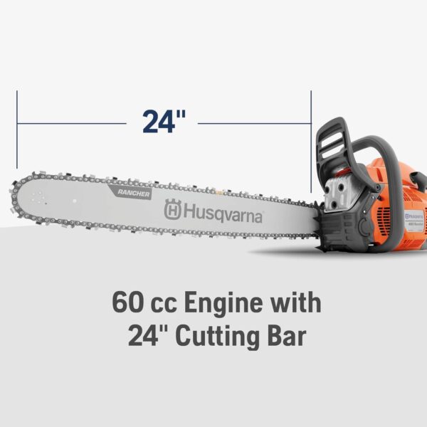 Husqvarna 460 Rancher Gas Powered Chainsaw, 60.3-cc 3.6-HP, 2-Cycle X-Torq Engine, 24 Inch Chainsaw with Automatic Adjustable Oil Pump, For Wood Cutting, Tree Trimming and Land Clearing - Image 2