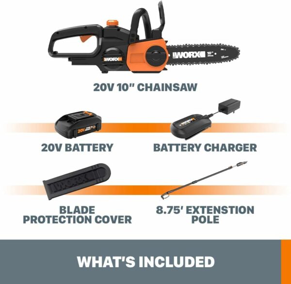 Worx WG323 20V Power Share 10" Cordless Pole/Chain Saw with Auto-Tension (Battery & Charger Included) - For Sale - Price - Image 5