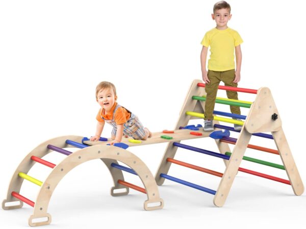 Triangle Climbing Toys, Foldable Climbing Triangle Ladder Toys with Ramp for Sliding or Climbing, Set of 3 Wooden Safety Sturdy Kids Play Gym, Indoor Outdoor Playground Climbing Toys for Toddlers, Price For Sale