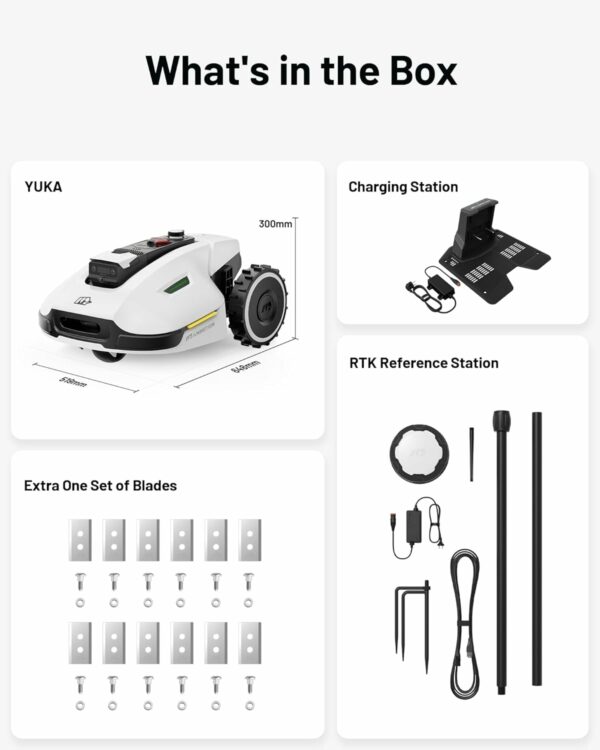 YUKA 1000 Robot Lawn Mower for 0.25 Acre, Ultrasense AI Vision & RTK Antenna, Auto Mapping & App Control, 45% Slope Capability, Wireless Perimeter, Dual Cutting Discs, Up to 10 Mowing Zones - For Sale - Price - Image 9