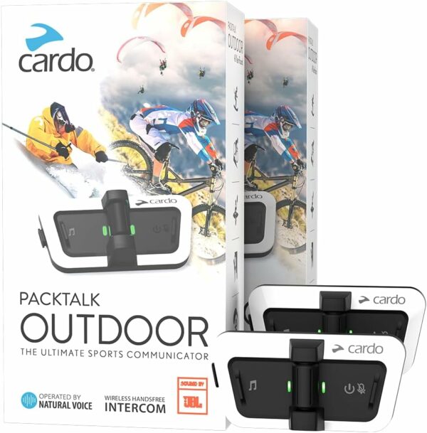 Cardo Packtalk Outdoor Helmet Communication System for Skiing, Snowboarding, Mountain Biking, Cycling and Other Outdoor Activities - White - Dual Pack - For Sale - Price