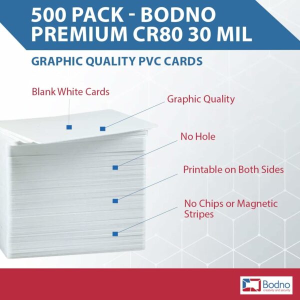 Bodno Premium CR80 30 Mil Graphic Quality PVC Cards - 500 Pack - For Sale - Price - Image 2