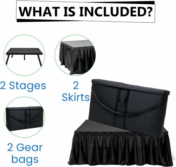 2 Portable Stage w/2 Satin Skirt & 2 Gear Bag - Performance Floor Versatile Platform Modular System Stage - DJ, Drum, Camera Stage Riser - Easy to Carry & Assemble, Transport (Black) - For Sale - Price - Image 2