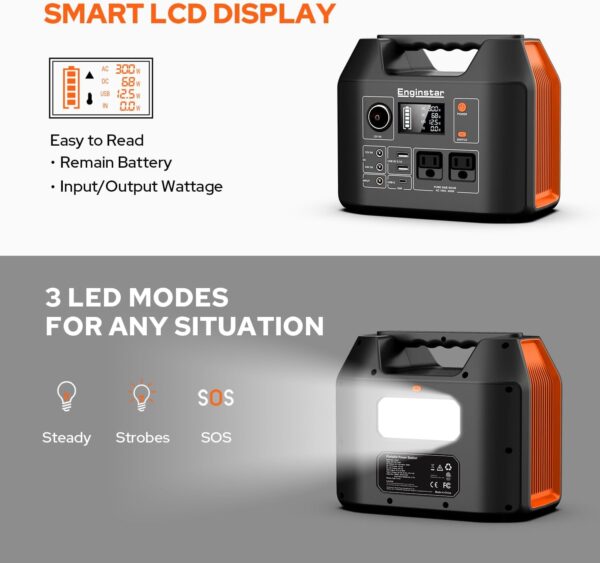 EnginStar Portable Power Station 300W 296Wh Battery Bank with 110V Pure Sine Wave AC Outlet for Outdoors Camping Hunting and Emergency, 80000mAh Backup Battery Power Supply for CPAP - For Sale - Price - Image 5