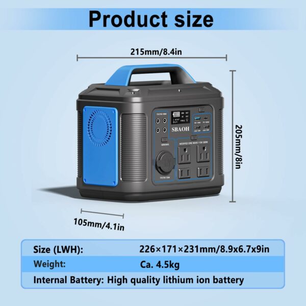 Portable Power Station, 300W 296Wh Solar Generator Quick Charge / 110V AC Outlets/DC Ports and LED Flashlight, Lithium Battery Backup for Home Outdoor Travel Camping Blackout blue - For Sale - Price - Image 6