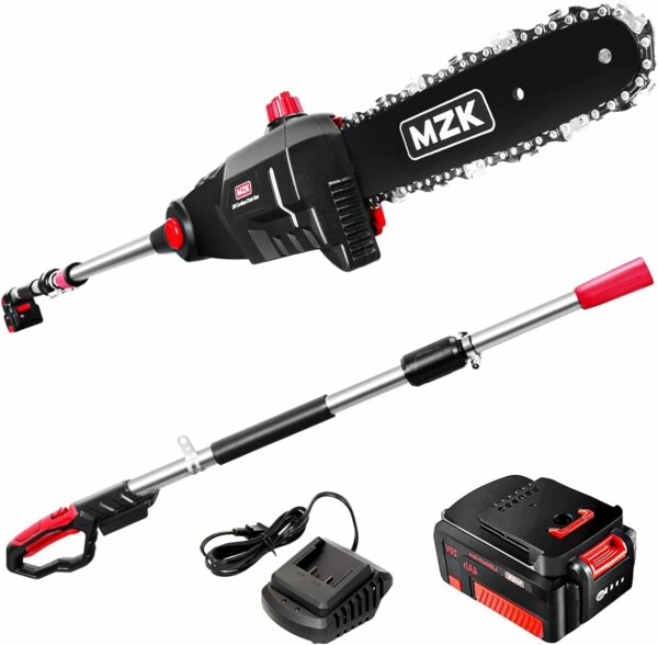 MZK 8'' Cordless Pole Saw, 4AH Battery Powered Pole Saws, 13-Foot Reach Chain Saw for Tree Trimming with Oiling System, 20V Electric Pole Chainsaw, Multi-Angle Head(Battery and Fast Charger Included) - For Sale - Price