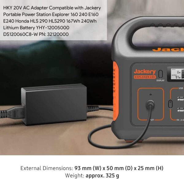 HKY 65W AC Adapter Compatible with Jackery Portable Power Station Explorer 160 240 E160 E240 Honda HLS 290 HLS290 167Wh 240Wh Lithium Battery YHY-12005000 DS120060C8-W PN: 32120000 56101600 - For Sale - Price - Image 2