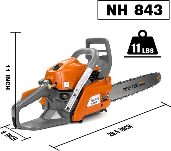 NEOTEC 43cc Gas Chainsaw NH843 with 16 Inch Guide Bar and Chain, Power Chain Saw 2.95HP 2,2KW 16" Gasoline Chainsaws for Trees and Firewood Cutting - For Sale - Price - Image 4