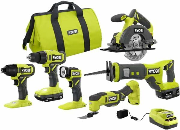 RYOBI ONE+ PCL1600K2 18V Cordless 6-Tool Combo Kit with 1.5 Ah Battery, 4.0 Ah Battery, and Charger - For Sale - Price