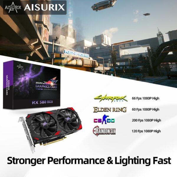 AISURIX RX 580 Graphics Card, 2048SP, Real 8GB, GDDR5, 256 Bit, Pc Gaming Video Card, 2XDP, HDMI, PCI Express 3.0 with Freeze Fan Stop for Desktop Computer Gaming Gpu - For Sale - Price - Image 4