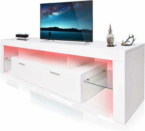 LED TV Stand for 65 inch TV, Morden TV Console Table Entertainment Center, Gaming TV Cabinet for Living Room Bedroom Office Home Apartment Furniture (160 White TV Stand 2 with 5 Storage) - For Sale - Price - Image 6