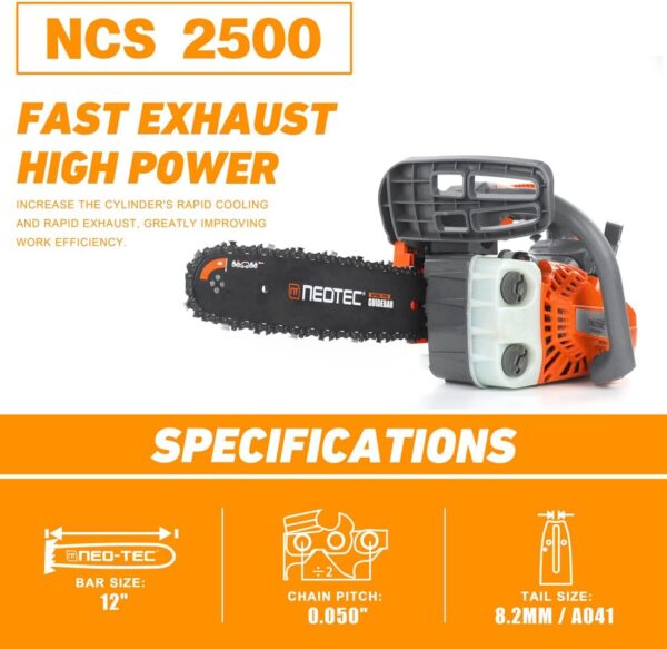 NEO-TEC 12'' Top Handle Gas Chainsaw,2-Stroke 25.4cc Portable Chain Saws for Trees Gas Powered Wood Cutting - For Sale - Price - Image 2